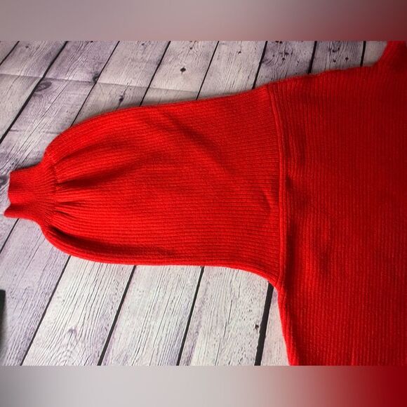 Line & Dot Anthro Adler Red Ribbed Sweater Mock Neck Balloon Sleeve Large L - Picture 3 of 10